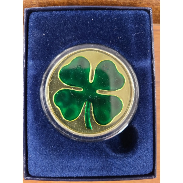 Lucky 4 Leaf Clover One Troy Ounce .999 Fine Silver Coin In Protective Holder - Mint Condition