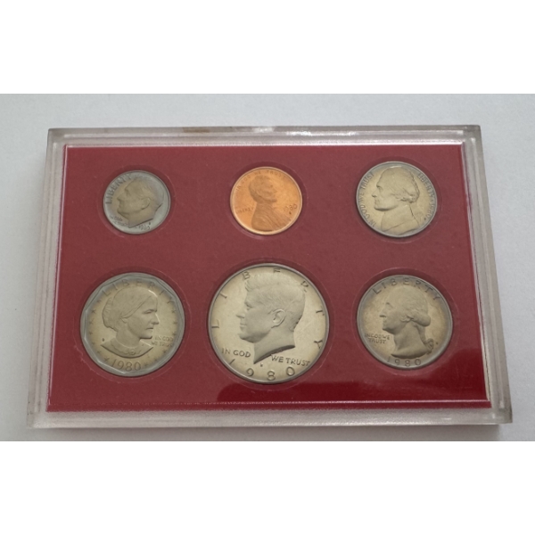 1980-S United States Mint Proof Set- Assorted Coins. Beautiful Condition 