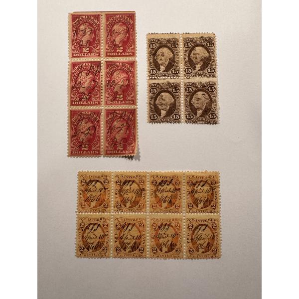 Rare Civil War Block Of 8 - 1st Edition Revenue Stamps & 2 Other Blocks - Hard To Find U.S. Stamps