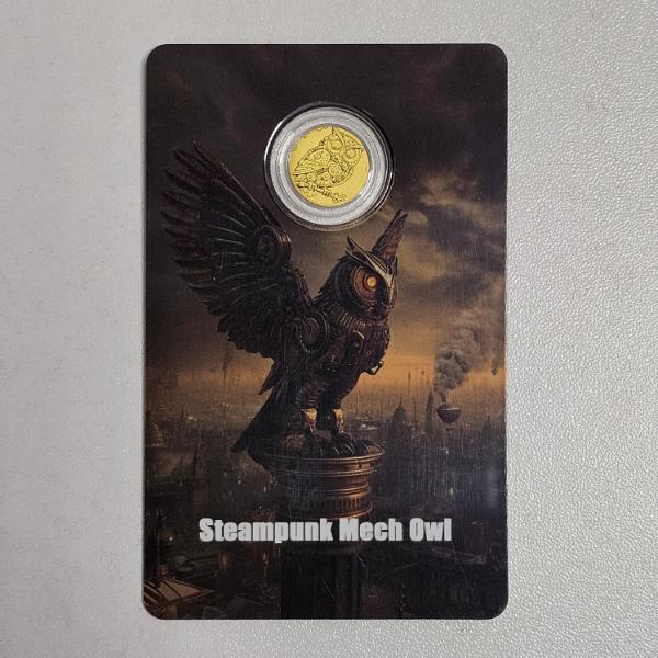 2026 Republic Of Liberia Steampunk Mech Owl 12 Dollars .9999 Fine Gold Coin - AGW 0.001 ozt
