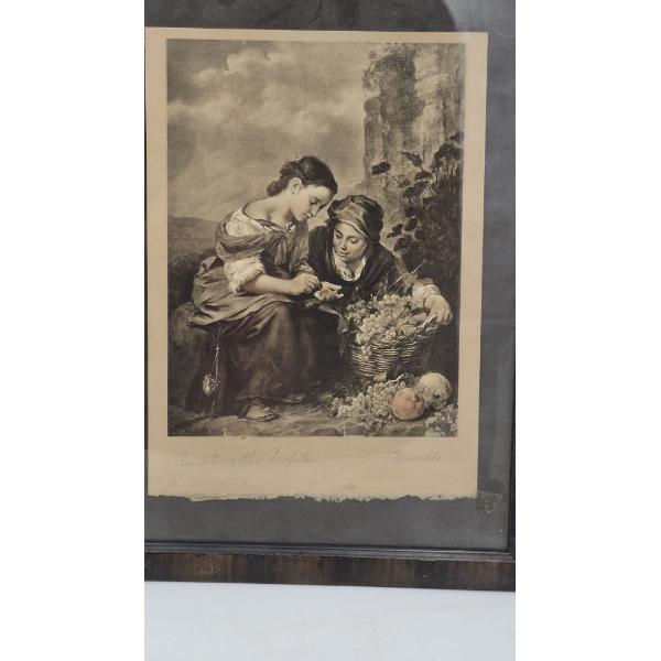VINTAGE SEPIA TONE PRINT IN FRAME - "COUNTING THE PROFITE" BY "MURILLO" SEE PICS