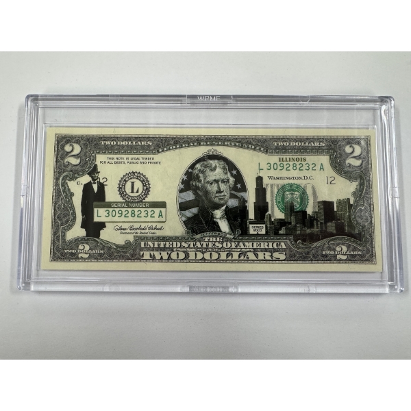 2003 United States Jefferson ILLINOIS $2.00 Bill In Hard Case Holder - Mint Condition - RARE