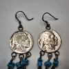 Image 3 : Buffalo Nickel, Sterling Silver Feather, & Turquoise Dangle Earrings - Total Weight: 14.1g