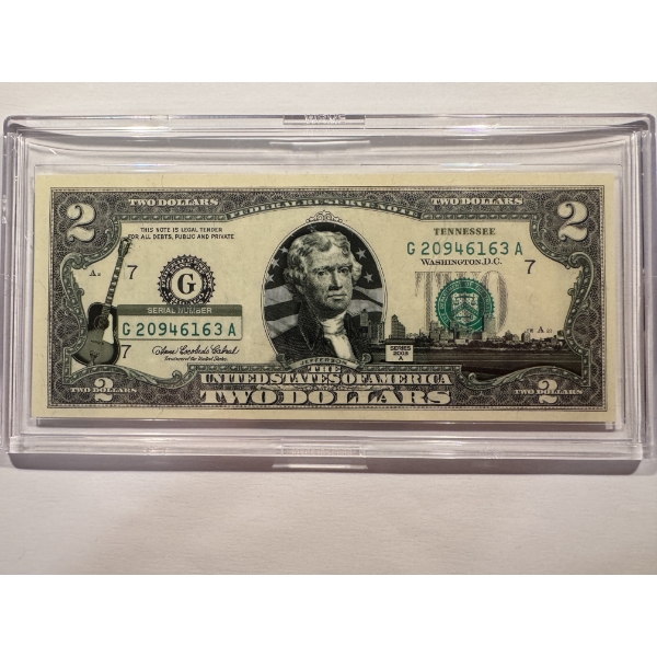 2003 United States Jefferson TENNESSEE $2.00 Bill In Hard Case Holder - Mint Condition - RARE