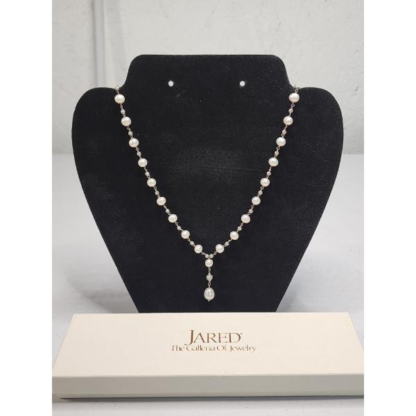 Stunning Jared Pearl Station Necklace w/ Sterling Silver Clasp & Textured Spacer Beads - TW: 13.7g