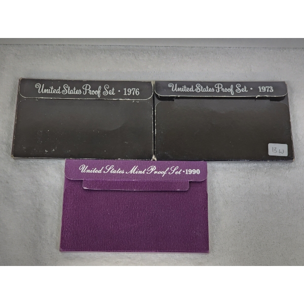 Three United States Proof Sets ~ 1973, 1976 & 1990