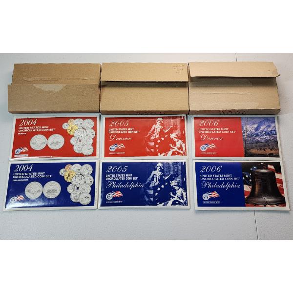 2004, 2005, 2006 P&D United States Mint Uncirculated Coin Sets in Original Packaging & CoA