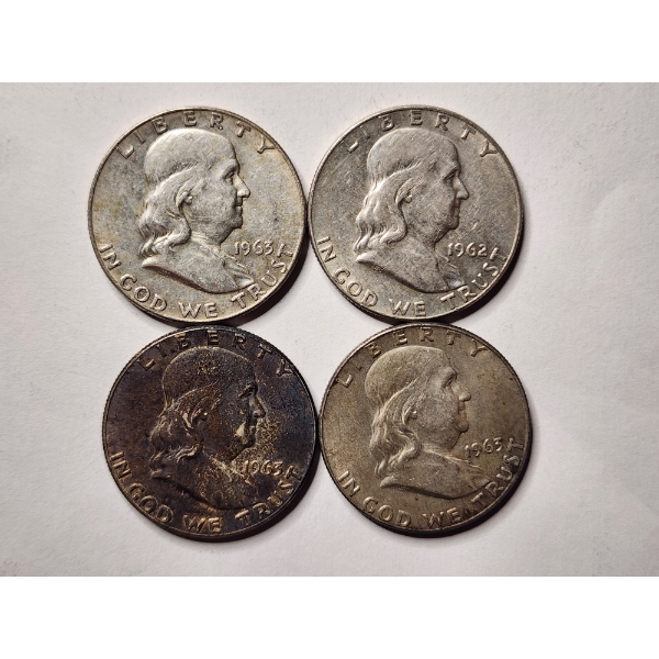 Four Benjamin Franklin 90% Silver United States Half Dollars ~ $2.00 Face Value