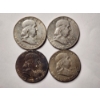 Image 1 : Four Benjamin Franklin 90% Silver United States Half Dollars ~ $2.00 Face Value