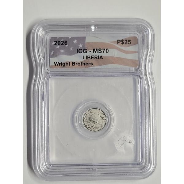 ICG MS70 2026 Wright Brothers 1/500 Oz $25 Republic Of Liberia Platinum Coin