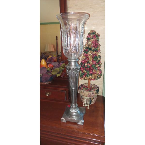Tall Spelter & Crystal Hurricane Candle Lamp - Very Heavy App 18"
