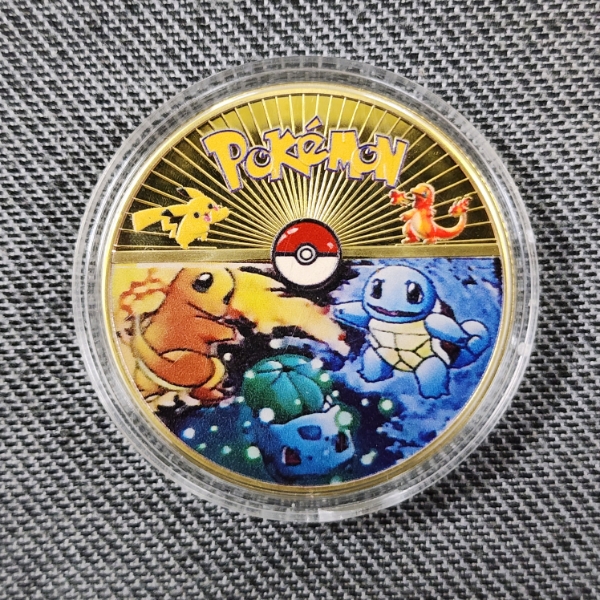 Commemorative Pokemon Coin Featuring Starters Charmander, Bulbasaur & Squirtle 