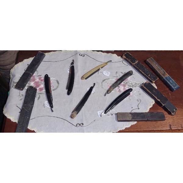 Antique Straight Razors - 6 Pc Group With Cases - See Pics