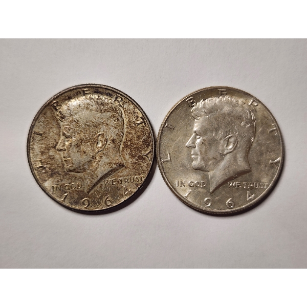 Two 90% Silver 1964 United States Half Dollars - Face Value $1.00 