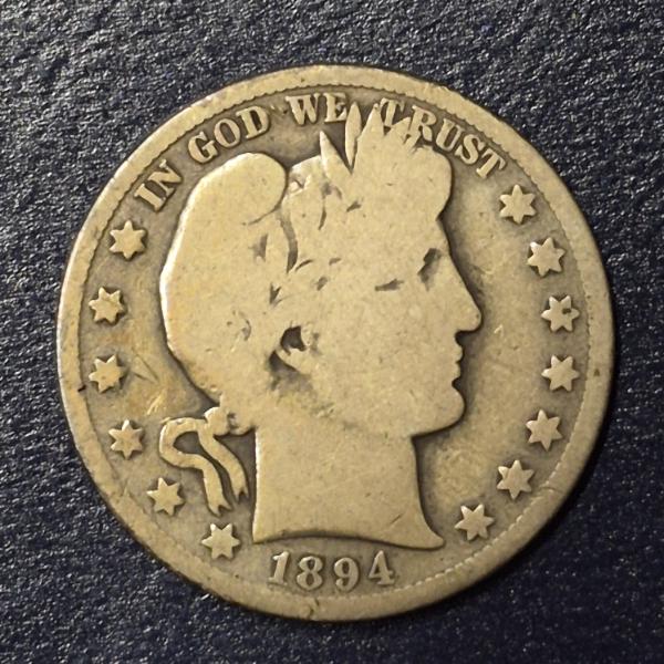 1894 Barber S (Liberty Head) 90% Silver Half Dollar 