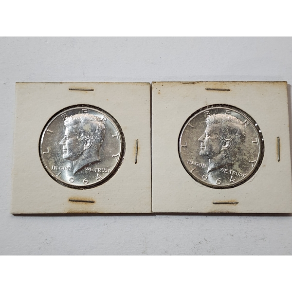 Two 1964 90% Silver Kennedy Half Dollars 