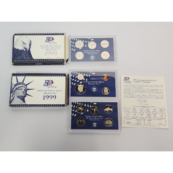 1999 U.S. Proof Set & 50 State Quarter Proof Set With Original Packaging and CoA