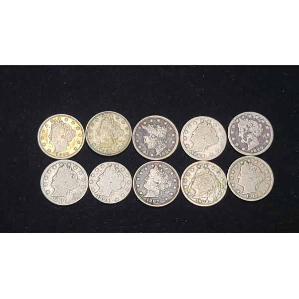 Assorted Years V-Nickels - Face Value: $0.50
