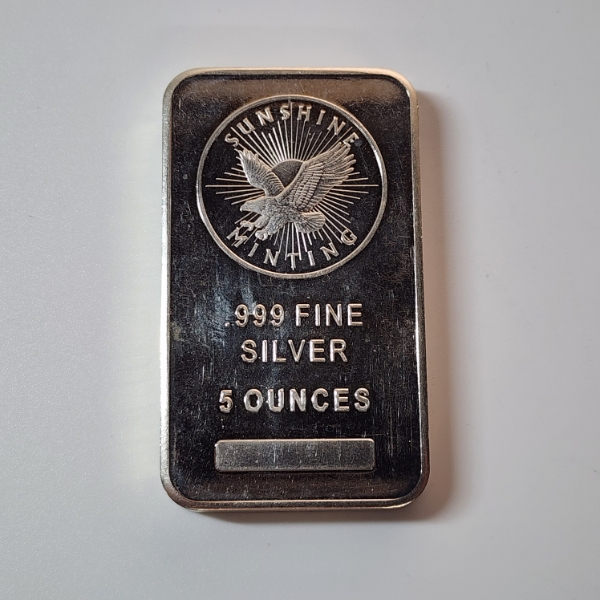 Sunshine Minting 5 Ounces .999 Fine Silver Bar 
