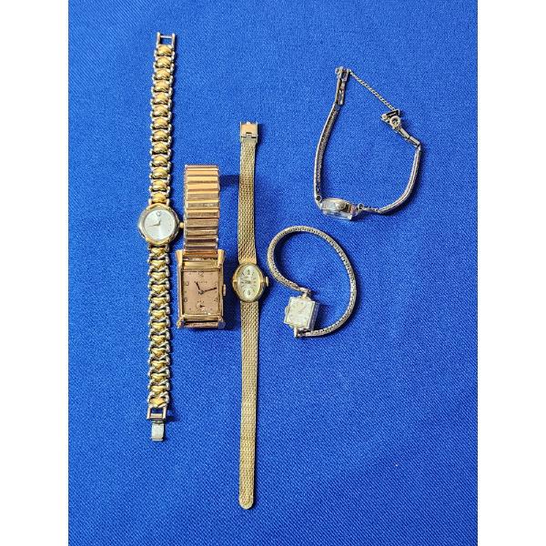 Lot of 5 Silver-Tone & Gold-Tone Ladies Wrist Watches 