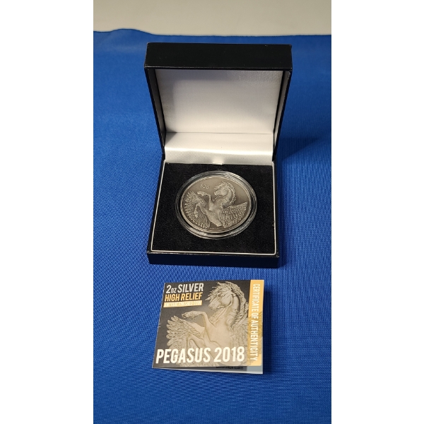 2018 $20 2 oz 999 Fine Silver Pegasus High Relief Antique Finish Coin - British Pobjoy Mint