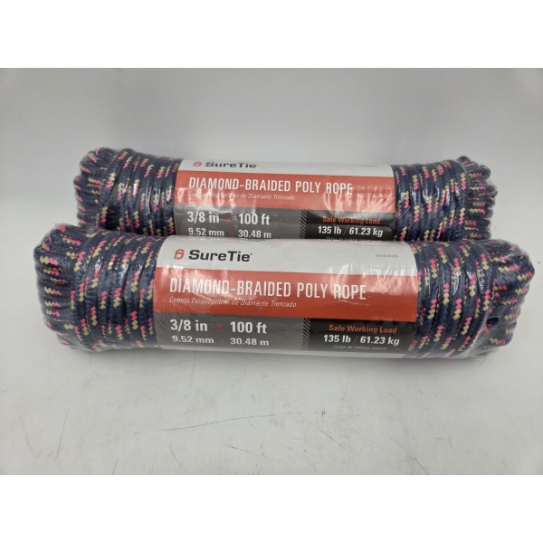Two Brand New - 3/8" x 100 Feet - Diamond Braided Poly Ropes