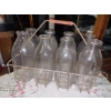 Image 1 : Vintage 8 Milk Bottles & Carry Rack - See Pics