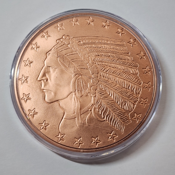 5 Ounce Incuse Indian .999 Fine Copper Round Coin - Incredible Piece