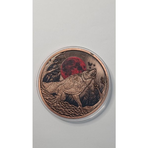 5 ADVP Ounces .999 Fine Copper "Blood Moon Werewolf" Round In Protector