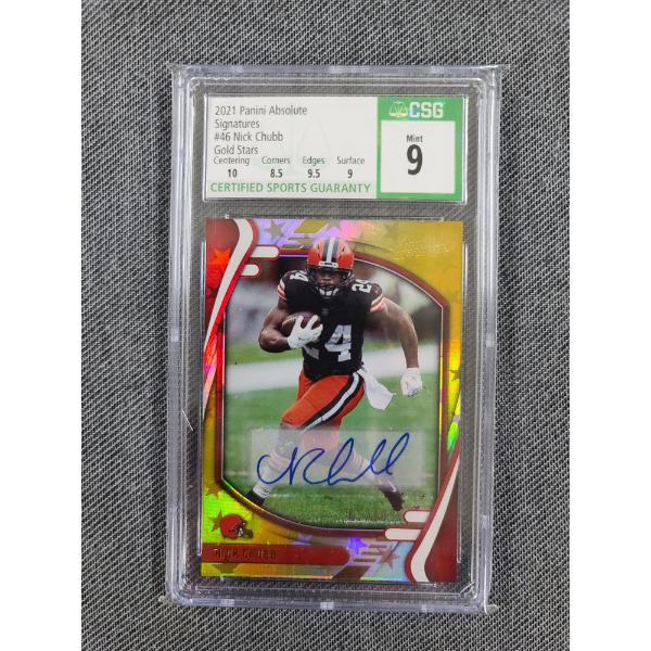 CSG 9 Mint 2021 Panini Absolute Signatures #46 Nick Chubb Gold Stars Autograph Card