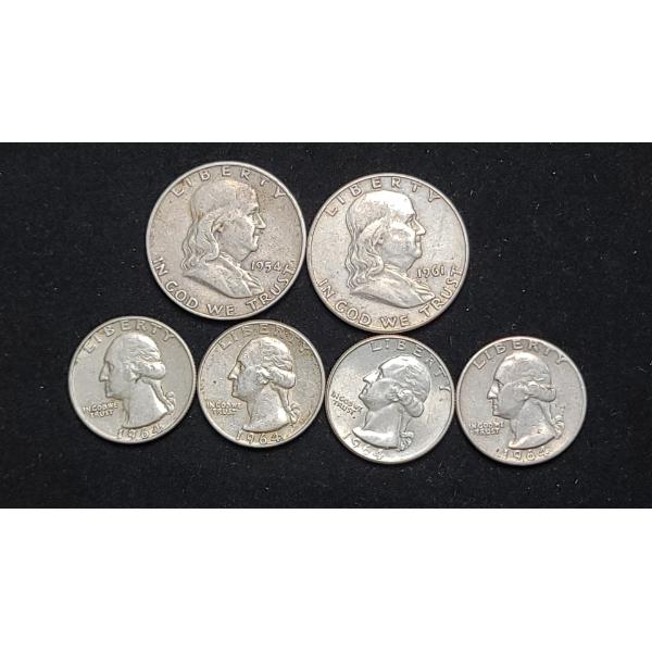 Assorted 90% Silver Franklin Half Dollars & 90% Silver Washington Quarters - Face Value: $2.00