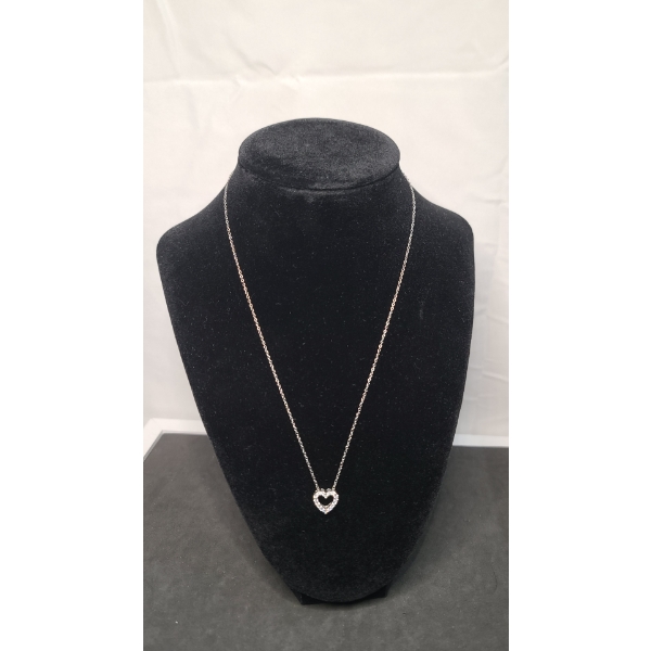 Sterling Silver Heart Pendant With White Cubic Zirconia On 18" Chain - Weight: 2.3g