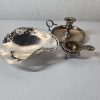 Image 1 : Lot of Silverplated Items:  Tray, Candle Holder, & Vintage German Tea Strainer TW: 485.6g