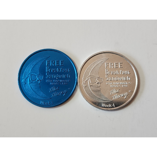 2 Vintage 1980's Mac Money Promotional McDonald's Tokens