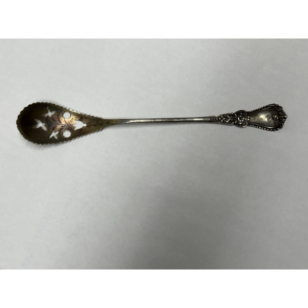 Vintage sterling silver olive spoon with Flowers, Scrolls and Beadwork - Lina - ~ 6.5 inches 