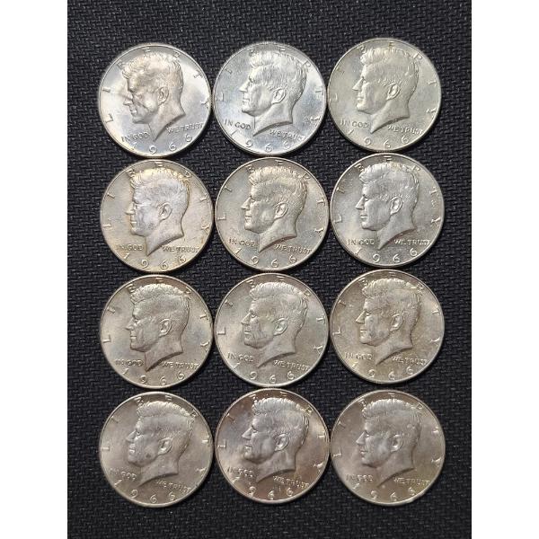 (12) 1966 40% Silver Kennedy Half Dollars - Face Value: $6