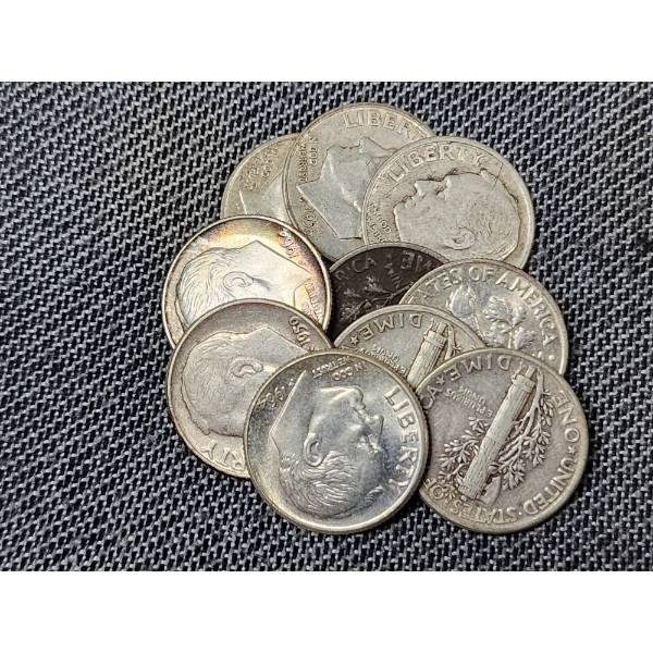 $1.00 Face Value in Assorted 90% Silver United States Dimes 