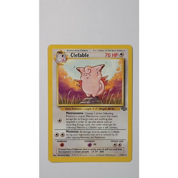 1999 Clefable (Non-Holo) Rare #17/64 Pokemon Trading Card From The Jungle Set - Near Mint Condition