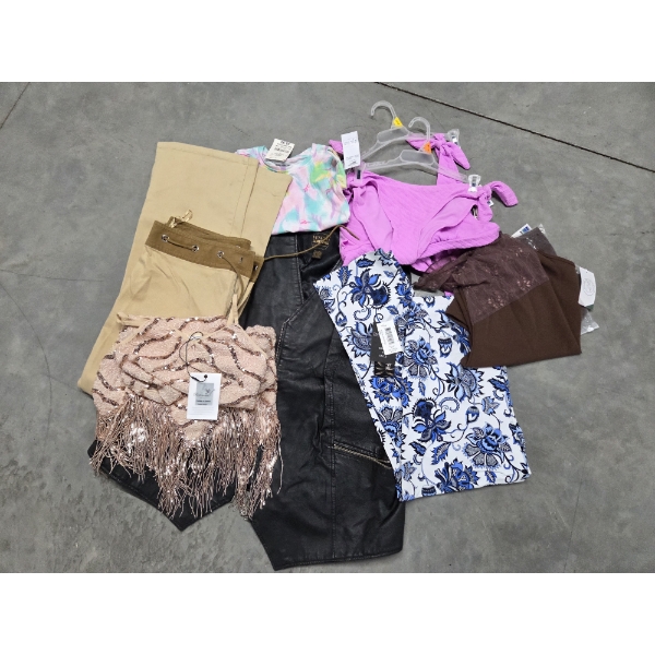 Brand New Clothing Items With Tags Including Size 22 Leather Vest, XSmall Beaded Dress, 2T Tshirt, S