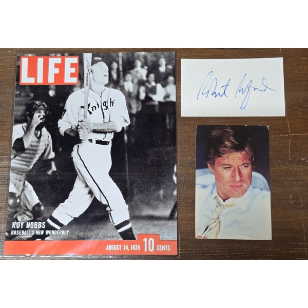 From movie "The Natural" - Photo of Robert Redford w/cut Autograph & Photo Postcard
