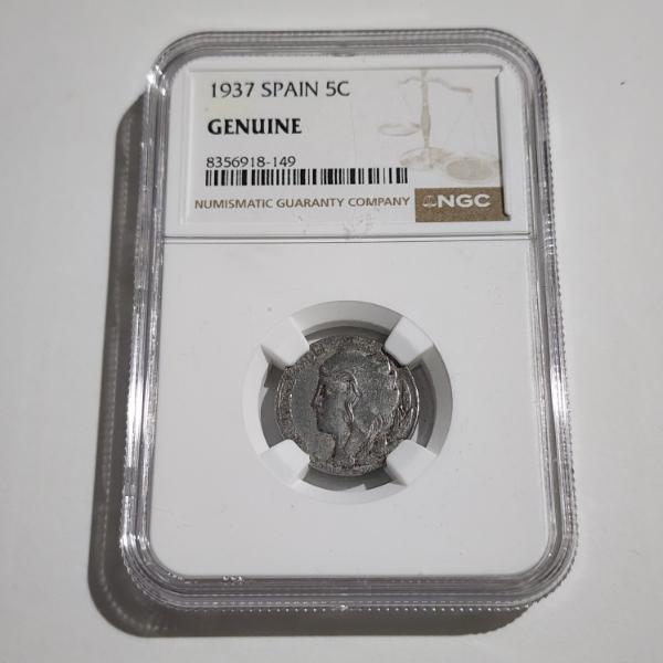 NGC Genuine 1937 Spain 5 Cent Coin ~ Great Condition! 