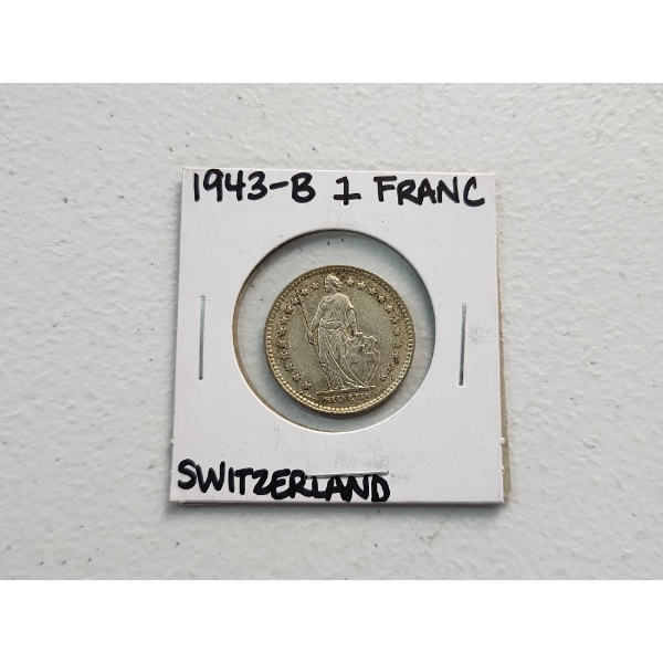 1943-B Switzerland 1 Franc Silver Coin ASW: 0.1342oz
