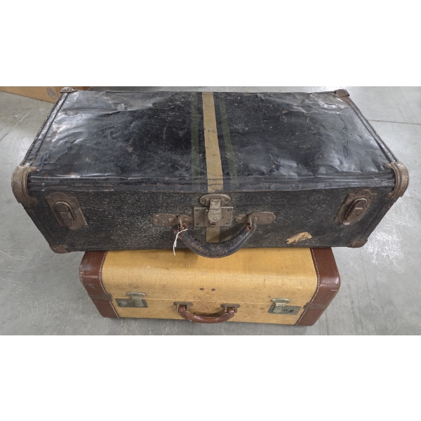 Vintage Suitcase Pair, Black Metal 25''x13'' & Brown 20''x18''