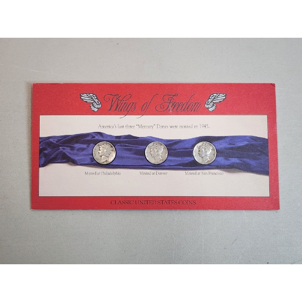 "Wings of Freedom" Coin Set Including (3) 1945 Silver Mercury Dimes 