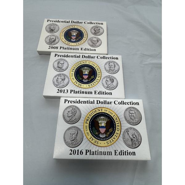 Three Assorted U.S. Presidential Dollar Platinum Edition Sets - Mint Condition