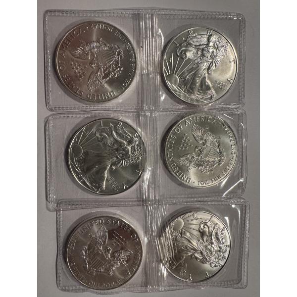 6 - United States .999 Fine One Troy Ounce Silver American Eagles - Mint Condition - 6 Silver Eagles