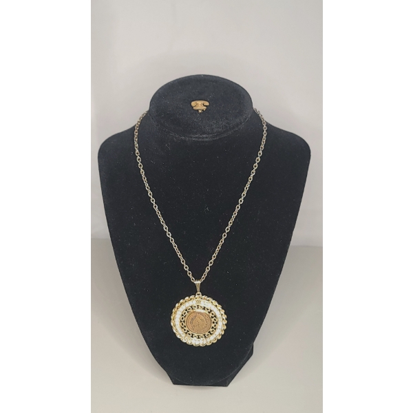 1896 Indian Head Cent In Bezel With 24.5" Chain & Vintage 10K Gold Filled Telephone Lapel Pin