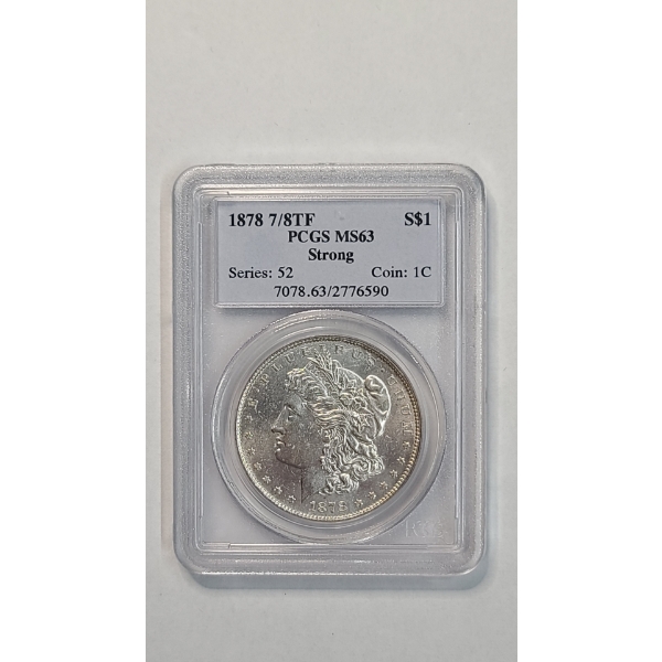 PCGS 1878 7/8 Tail Feathers MS63 Strong 90% Silver Morgan Dollar 