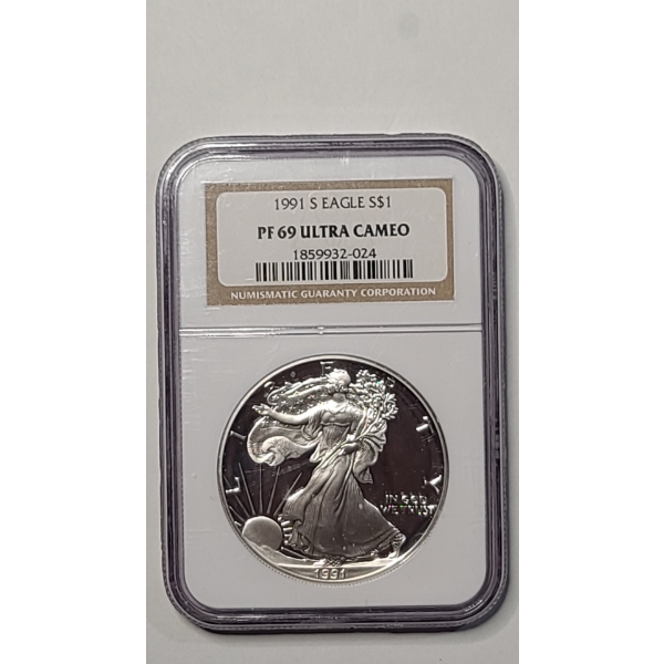 NGC 1991-S PF 69 ULTRA CAMEO 1 Troy Ounce .999 Fine Silver American Eagle Dollar