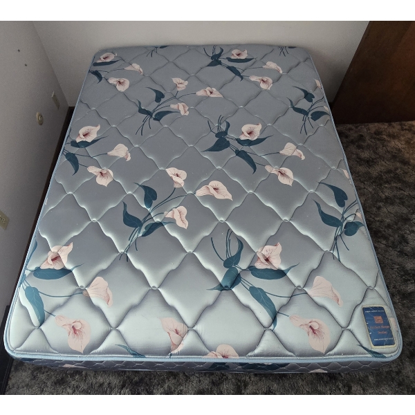Queen Bed - Metal Frame, Mattress and Box Spring - Serta Firm Mattress - In Good Shape